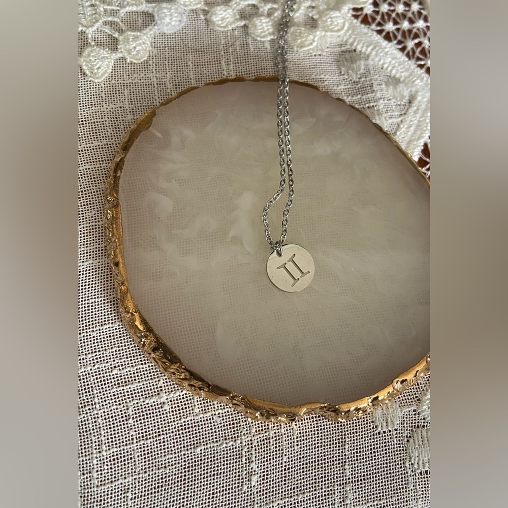 GEMINI Coin Necklace | Dainty SILVER‎ Zodiac Pendant Chain